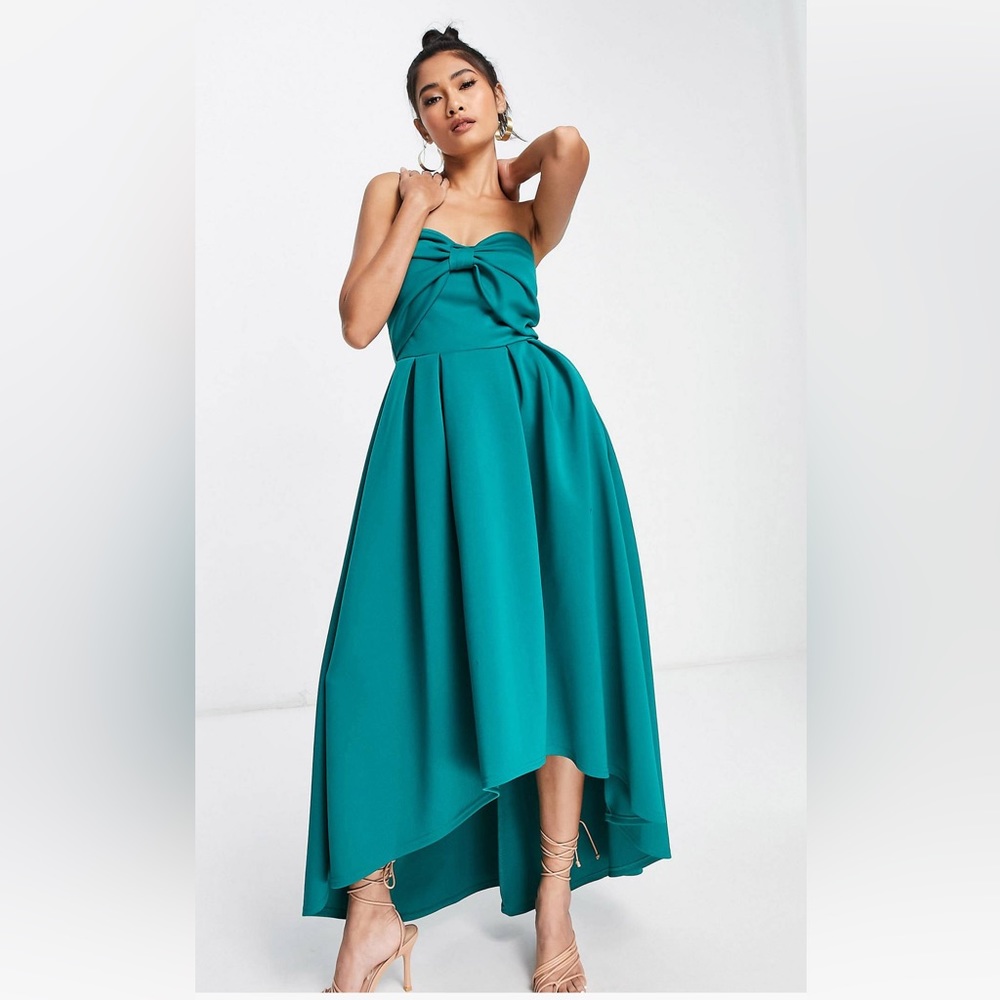 ASOS True Violet Bow high low midi dress in emerald green